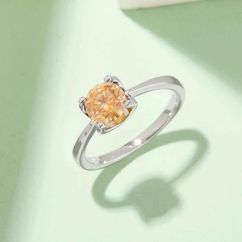 直臂Classic牛头S925银镀白金MoissaniteWomen's Ring1ctD级